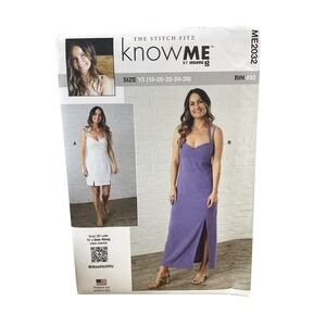 Know Me Sewing Pattern ME2032 Womens Y5 18-26 White Purple Slip Dress Maxi Slit